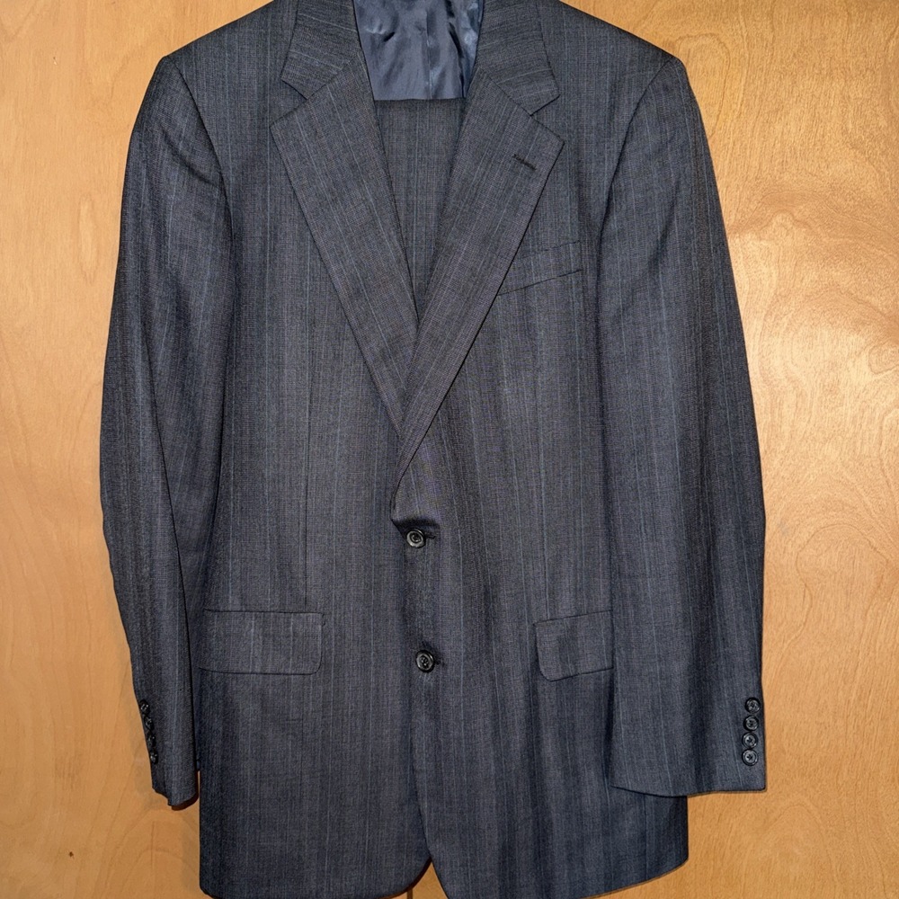 Hickey Freeman Men Dark Heather Gray Stripe Wool Suit 42 32x33 Vintage 2 Button